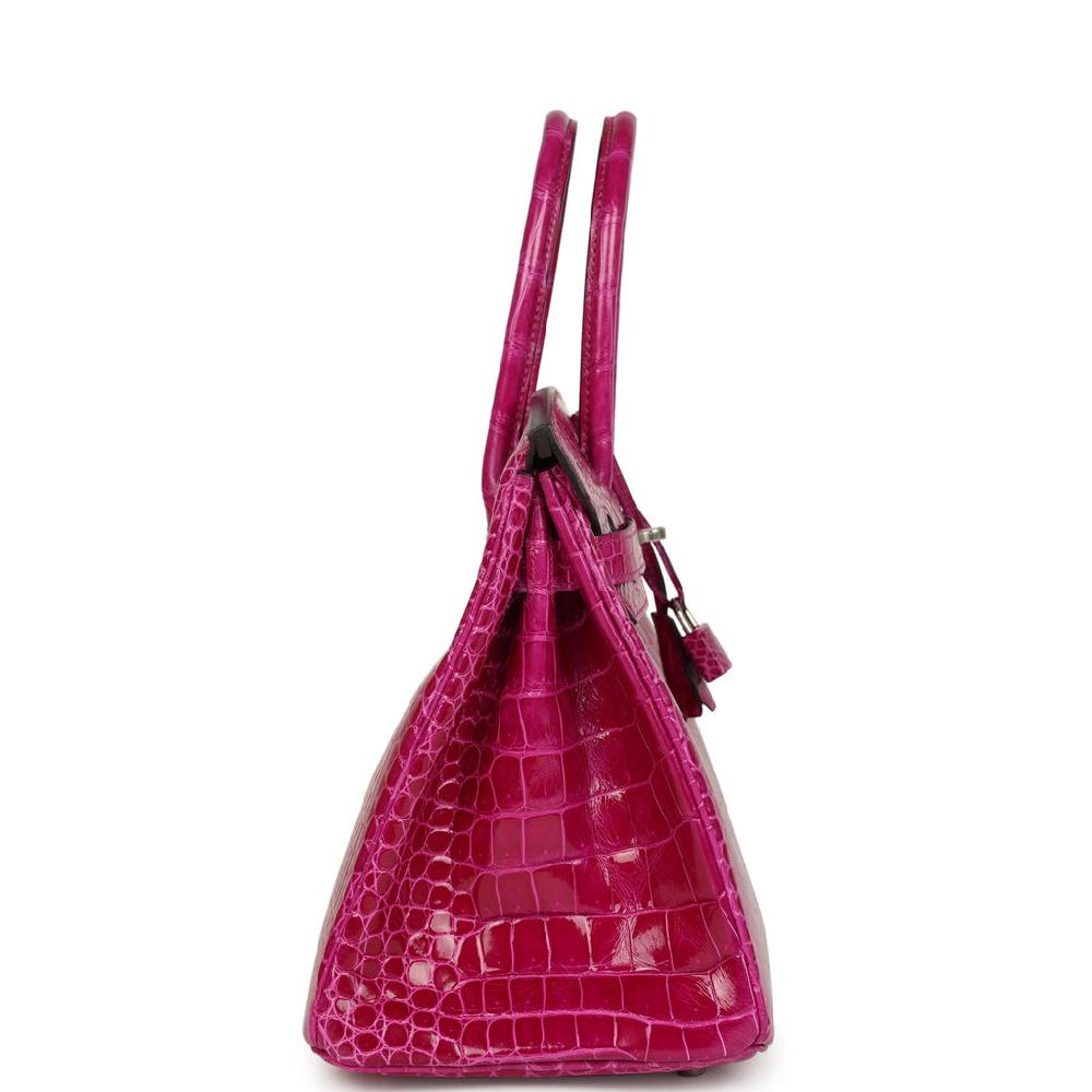 Pre-owned Hermes Birkin 30 Rose Poupre Shiny Porosus Crocodile Palladium Hardware