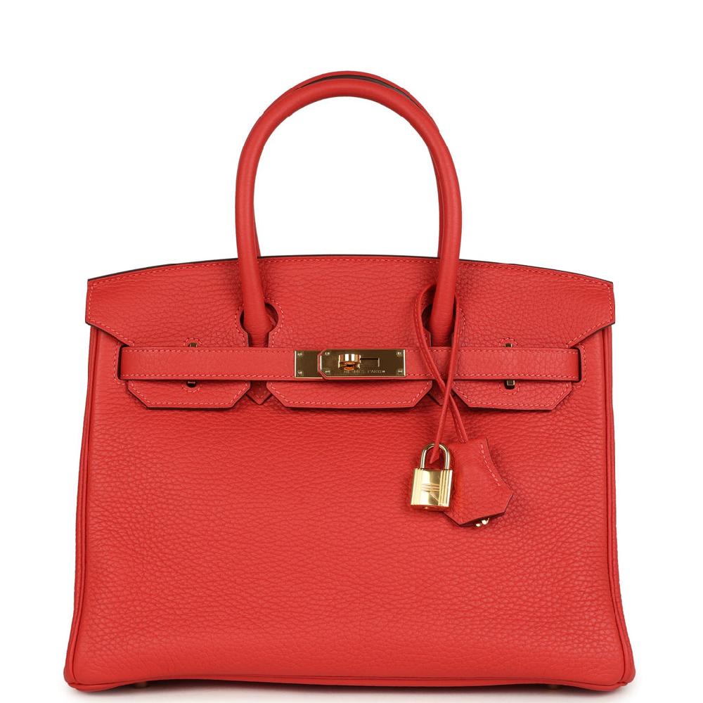 Pre-owned Hermes Birkin 30 Rouge Pivoine Clemence Gold Hardware