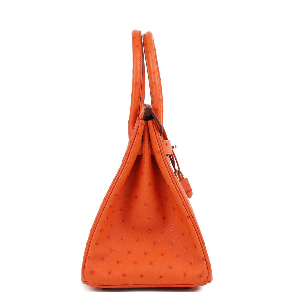 Pre-owned Hermes Birkin 30 Tangerine Ostrich Gold Hardware