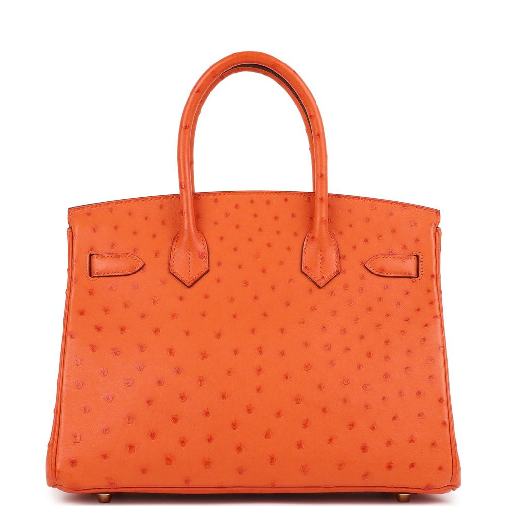 Pre-owned Hermes Birkin 30 Tangerine Ostrich Gold Hardware