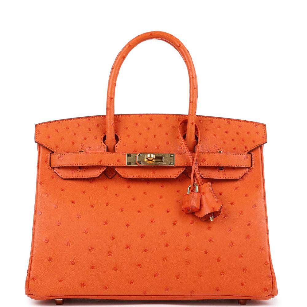 Pre-owned Hermes Birkin 30 Tangerine Ostrich Gold Hardware