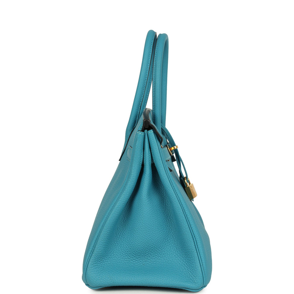 Pre-owned Hermes Birkin 30 Turquoise Togo Gold Hardware