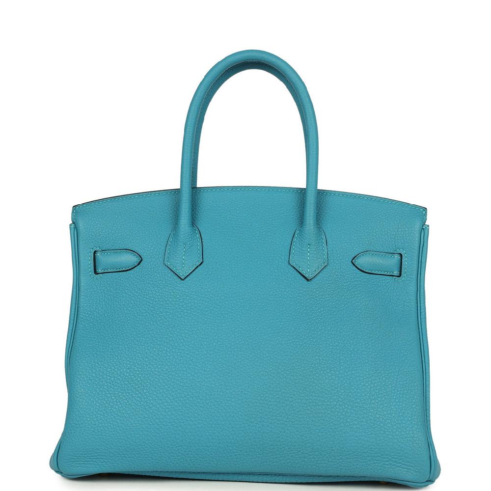 Pre-owned Hermes Birkin 30 Turquoise Togo Gold Hardware