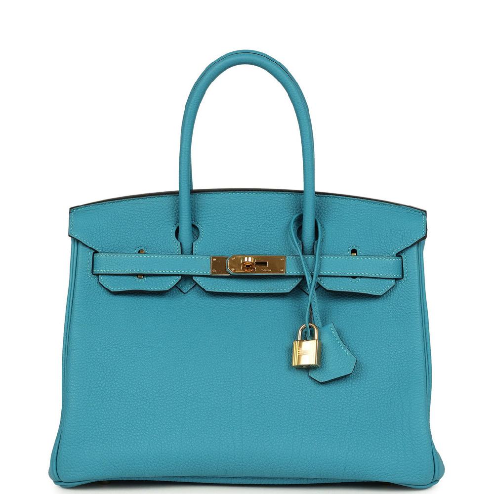 Pre-owned Hermes Birkin 30 Turquoise Togo Gold Hardware