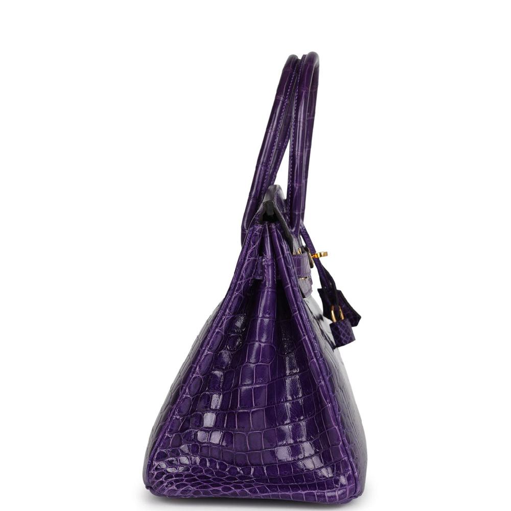 Pre-owned Hermes Birkin 30 Ultraviolet Shiny Niloticus Crocodile Gold Hardware