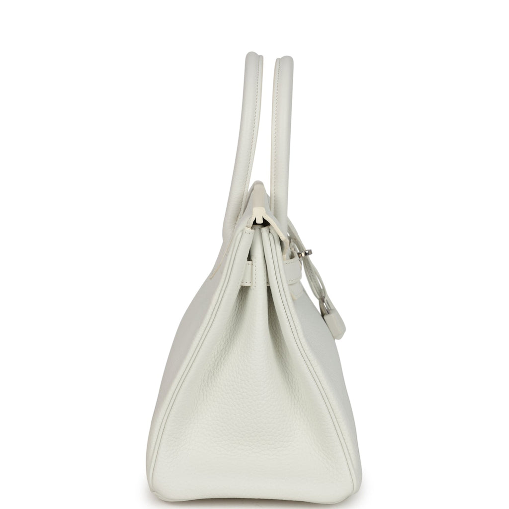 Pre-owned Hermes Birkin 30 White Clemence Palladium Hardware