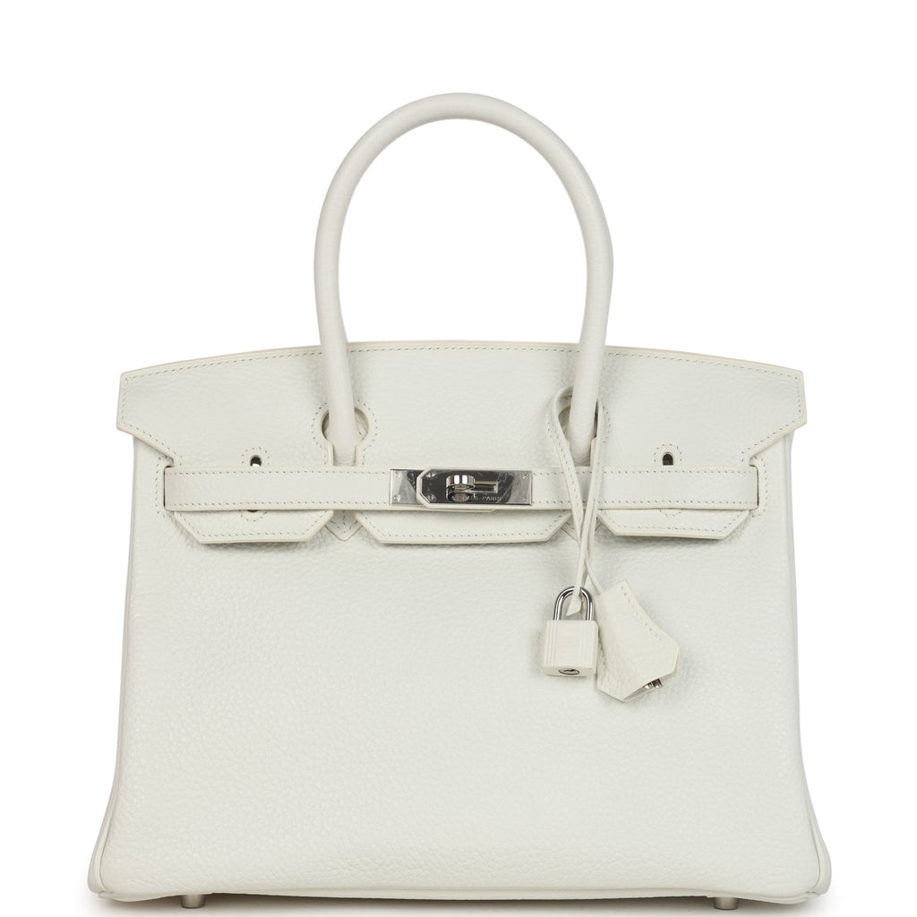 Pre-owned Hermes Birkin 30 White Clemence Palladium Hardware