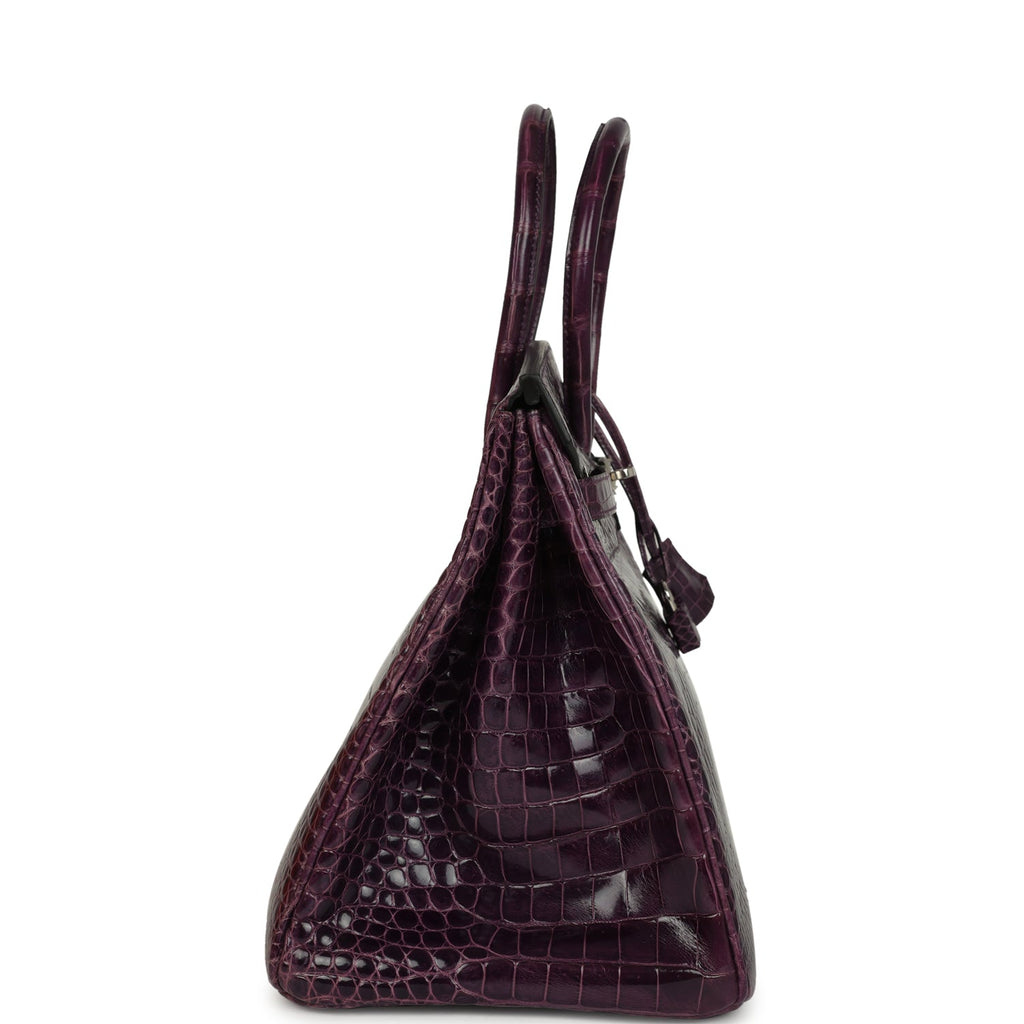 Pre-owned Hermes Birkin 35 Amethyst Shiny Porosus Crocodile Palladium Hardware