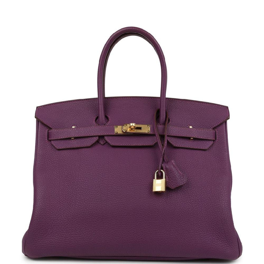 Pre-owned Hermes Birkin 35 Anemone Togo Gold Hardware