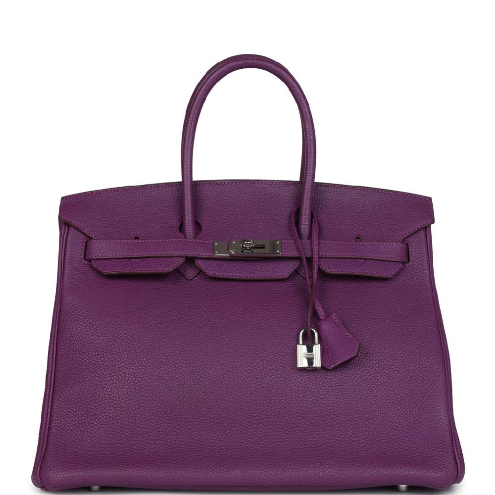 Pre-owned Hermes Birkin 35 Anemone Togo Palladium Hardware