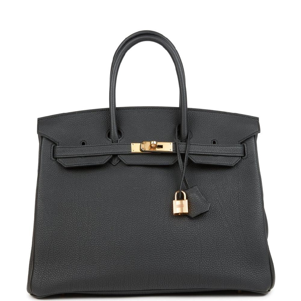 Pre-owned Hermes Birkin 35 Black Togo Rose Gold Hardware