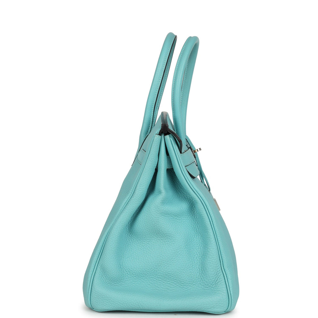 Pre-owned Hermes Birkin 35 Bleu Atoll Togo Palladium Hardware