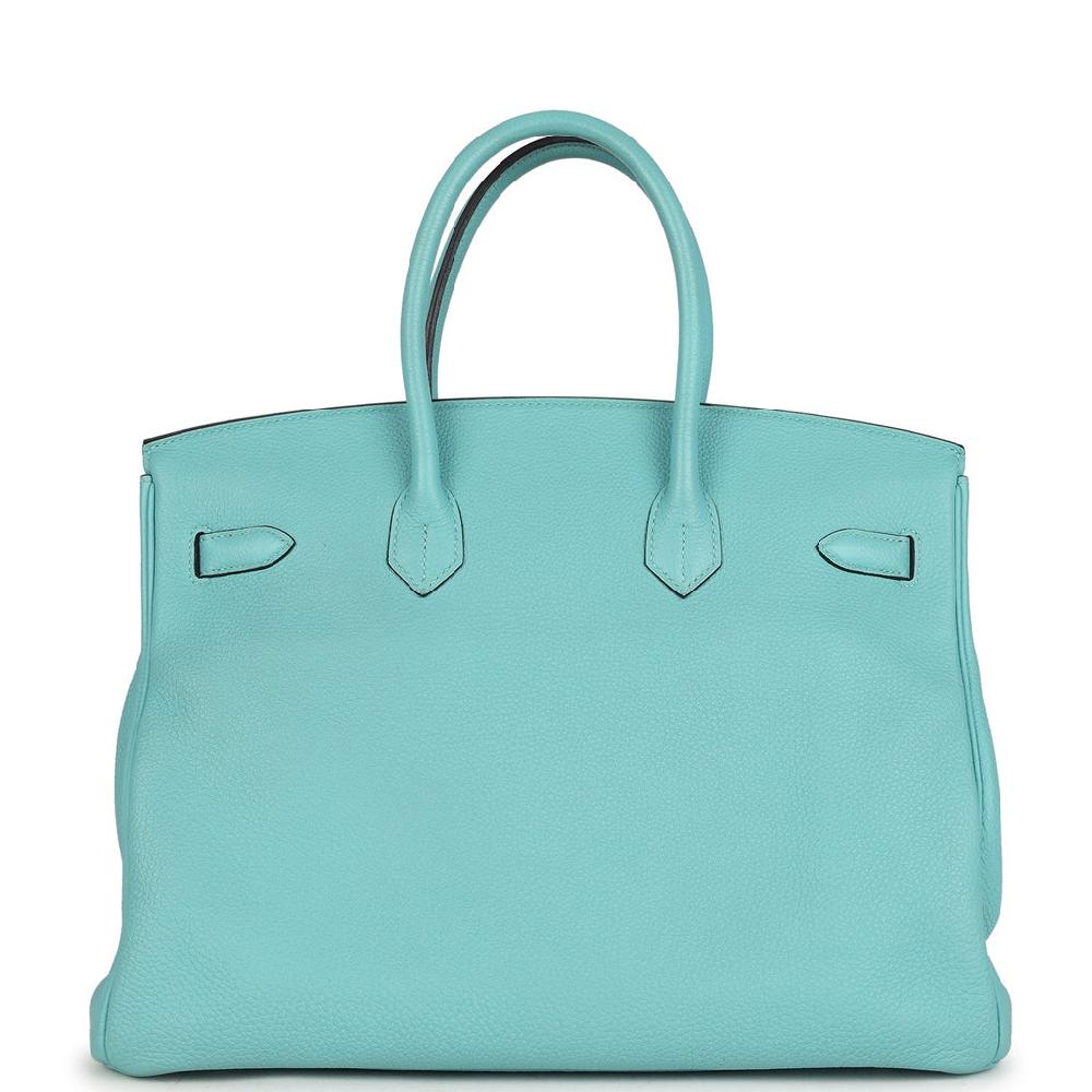 Pre-owned Hermes Birkin 35 Bleu Atoll Togo Palladium Hardware