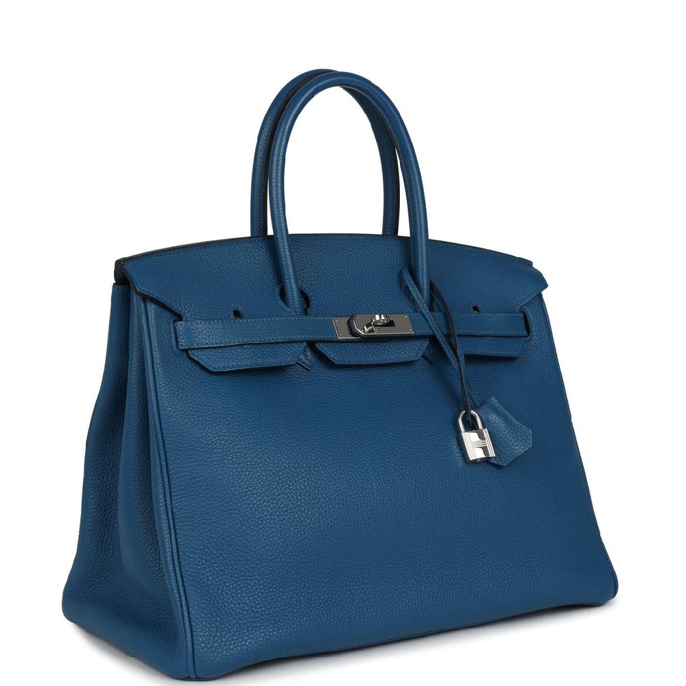 Pre-owned Hermes Birkin 35 Bleu De Galice Togo Palladium Hardware