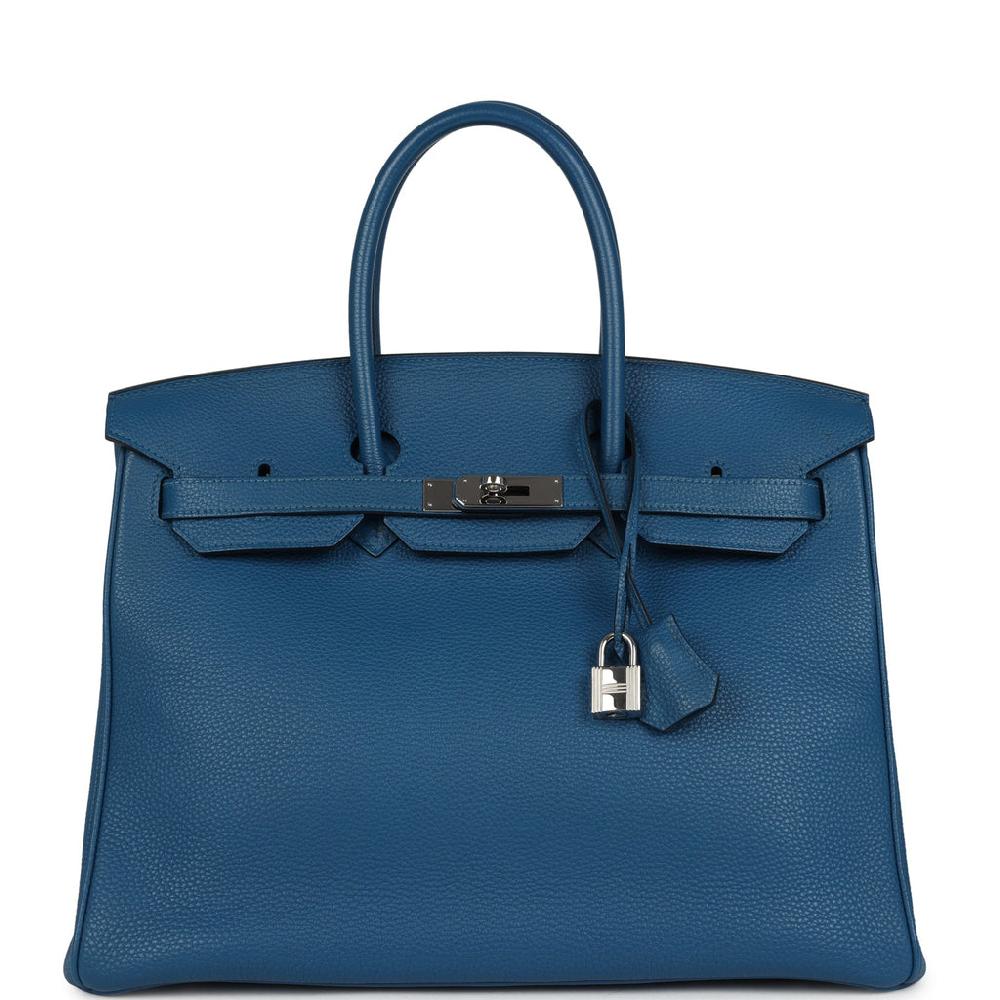 Pre-owned Hermes Birkin 35 Bleu de Galice Togo Palladium Hardware