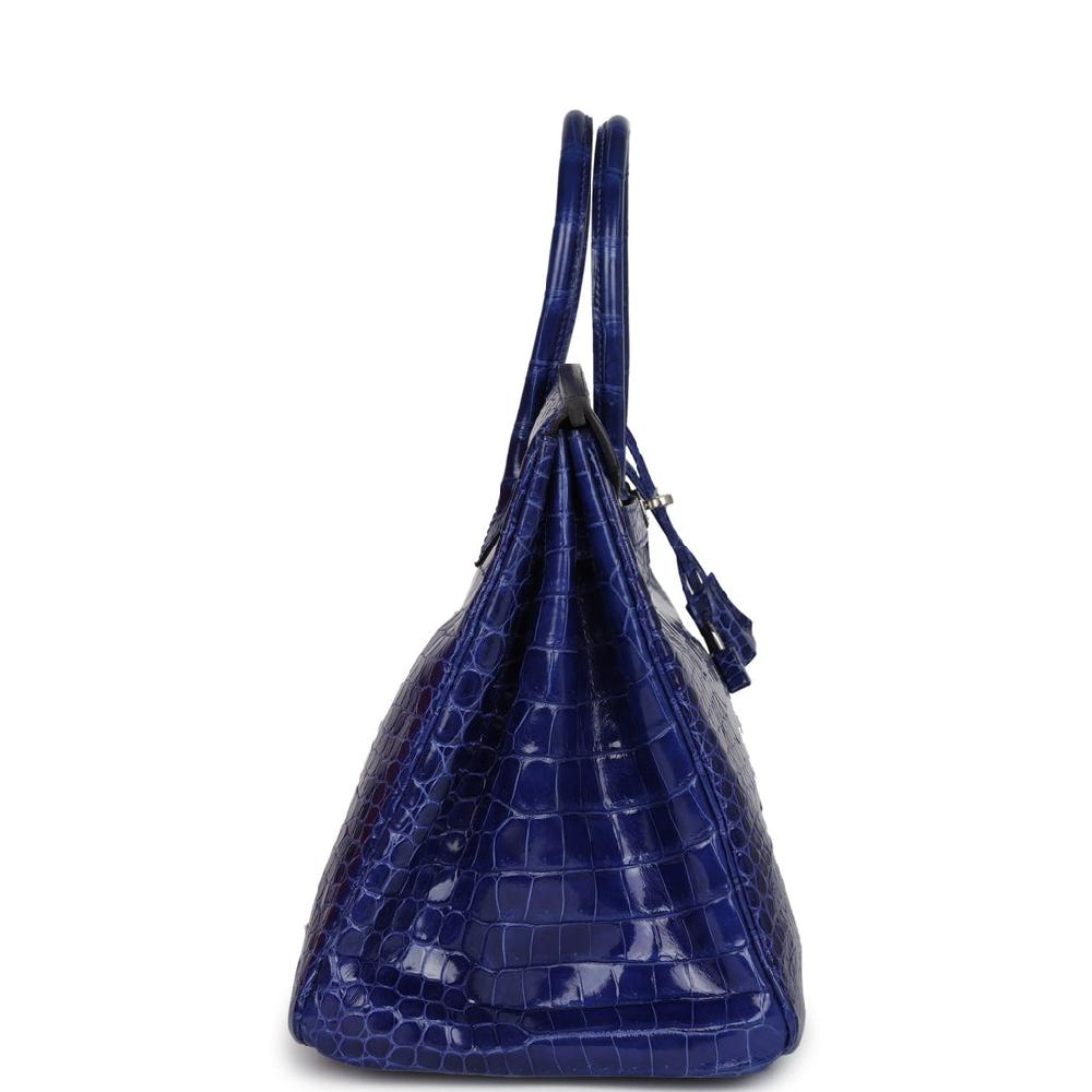 Pre-owned Hermes Birkin 35 Bleu Electric Shiny Porosus Crocodile Palladium Hardware