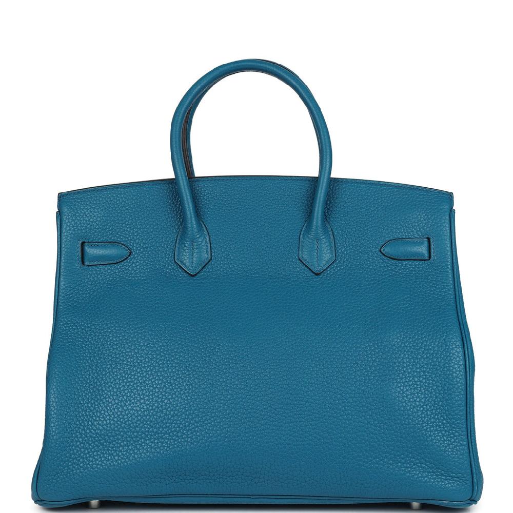 Pre-owned Hermes Birkin 35 Bleu Izmir Verso Clemence Palladium Hardware