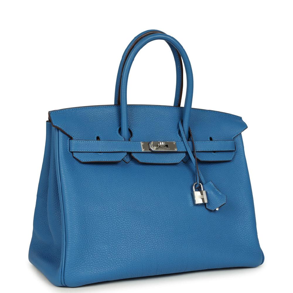 Pre-owned Hermes Birkin 35 Bleu Mykonos Togo Palladium Hardware