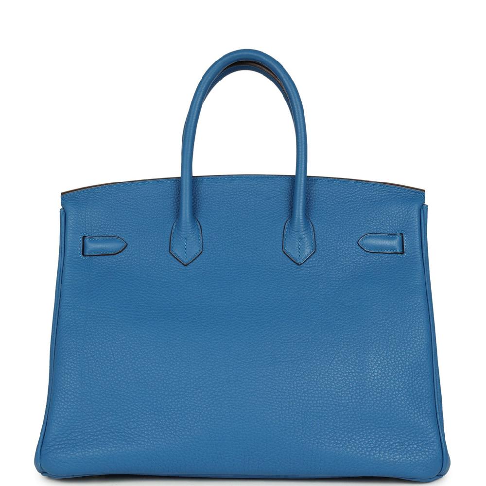Pre-owned Hermes Birkin 35 Bleu Mykonos Togo Palladium Hardware