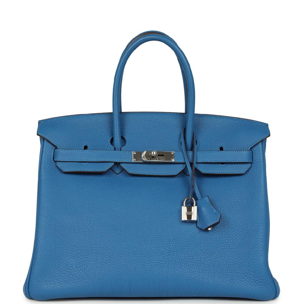 Pre-owned Hermes Birkin 35 Bleu Mykonos Togo Palladium Hardware