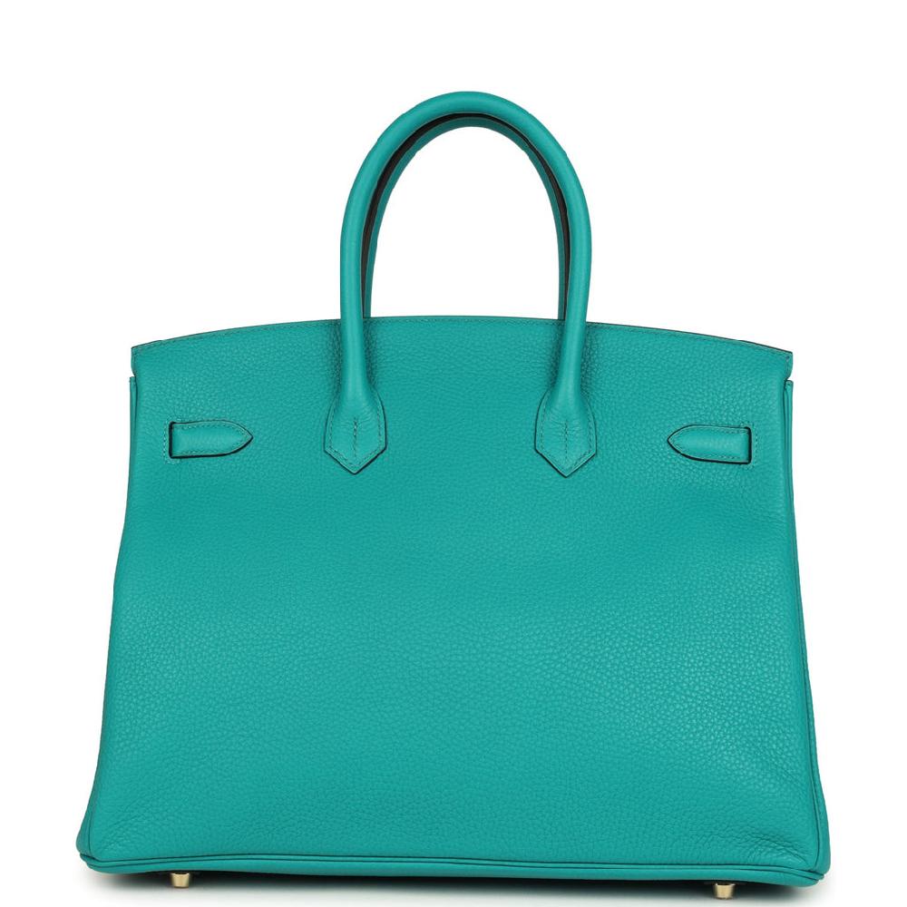 Pre-owned Hermes Birkin 35 Bleu Paon Togo Gold Hardware