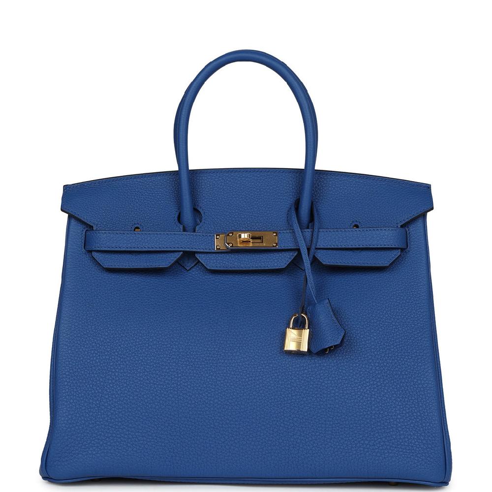 Pre-owned Hermes Birkin 35 Bleu Royal Togo Gold Hardware