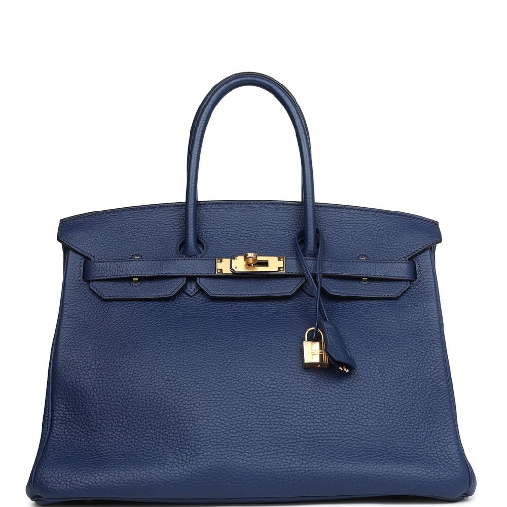 Pre-owned Hermes Birkin 35 Bleu Saphir Clemence Gold Hardware