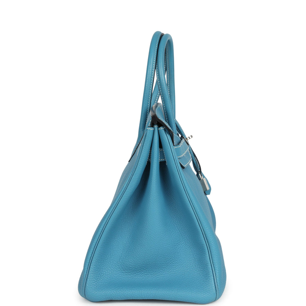 Pre-owned Hermes Birkin 35 Blue Jean Togo Palladium Hardware