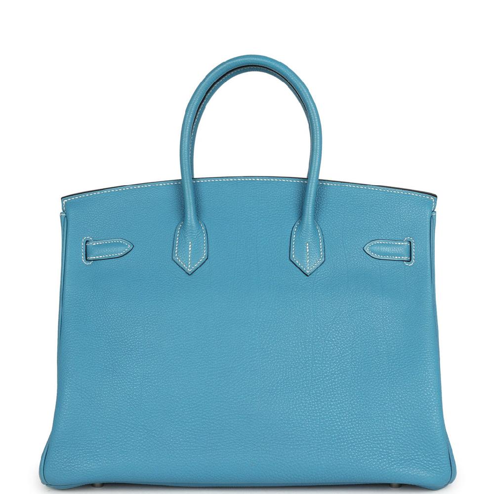 Pre-owned Hermes Birkin 35 Blue Jean Togo Palladium Hardware