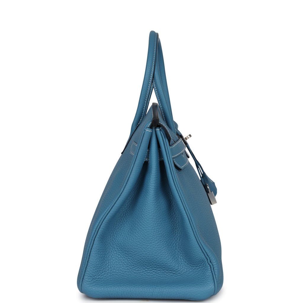 Pre-owned Hermes Birkin 35 Blue Jean Togo Palladium Hardware