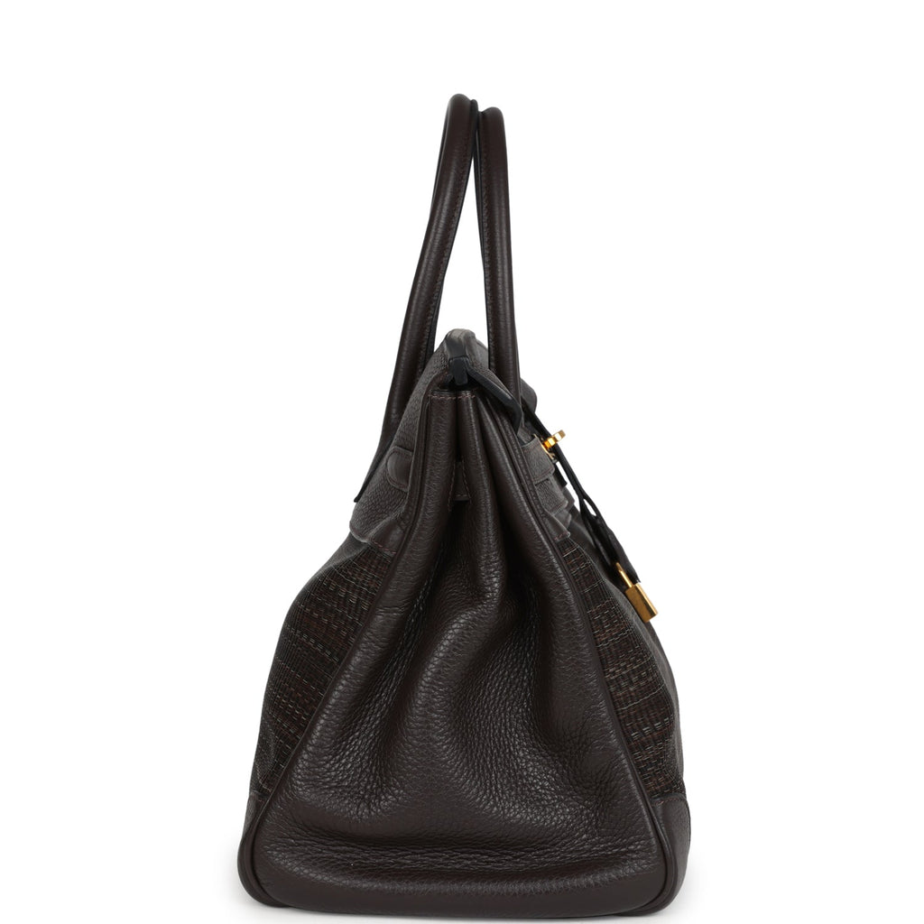 Pre-owned Hermes Birkin 35 Chocolate Clemence And Crinoline Gold Hardware