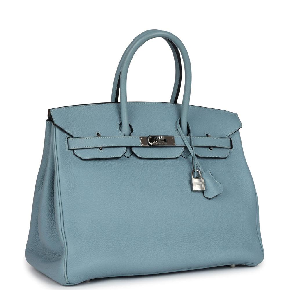 Pre-owned Hermes Birkin 35 Ciel Togo Palladium Hardware