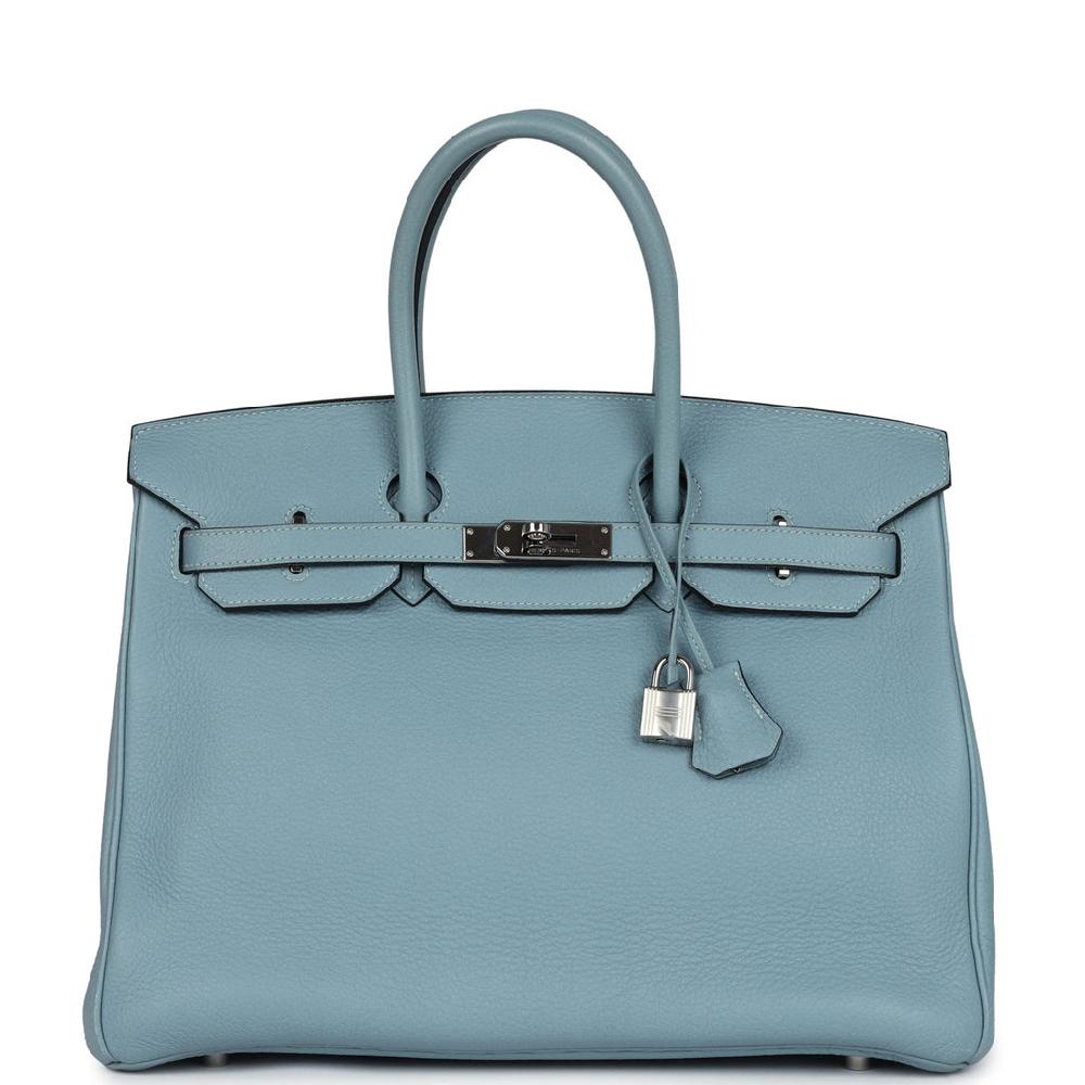Pre-owned Hermes Birkin 35 Ciel Togo Palladium Hardware