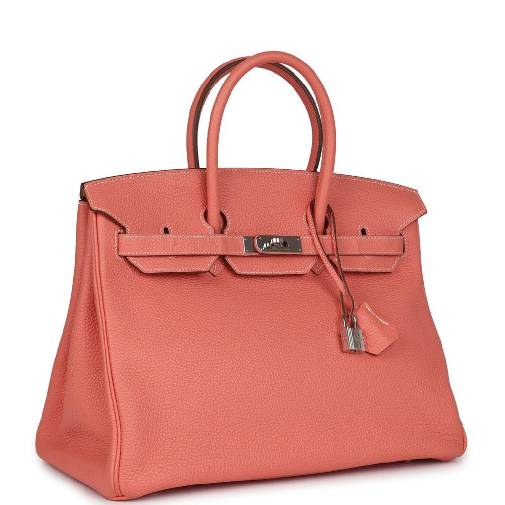Pre-owned Hermes Birkin 35 Crevette Clemence Palladium Hardware