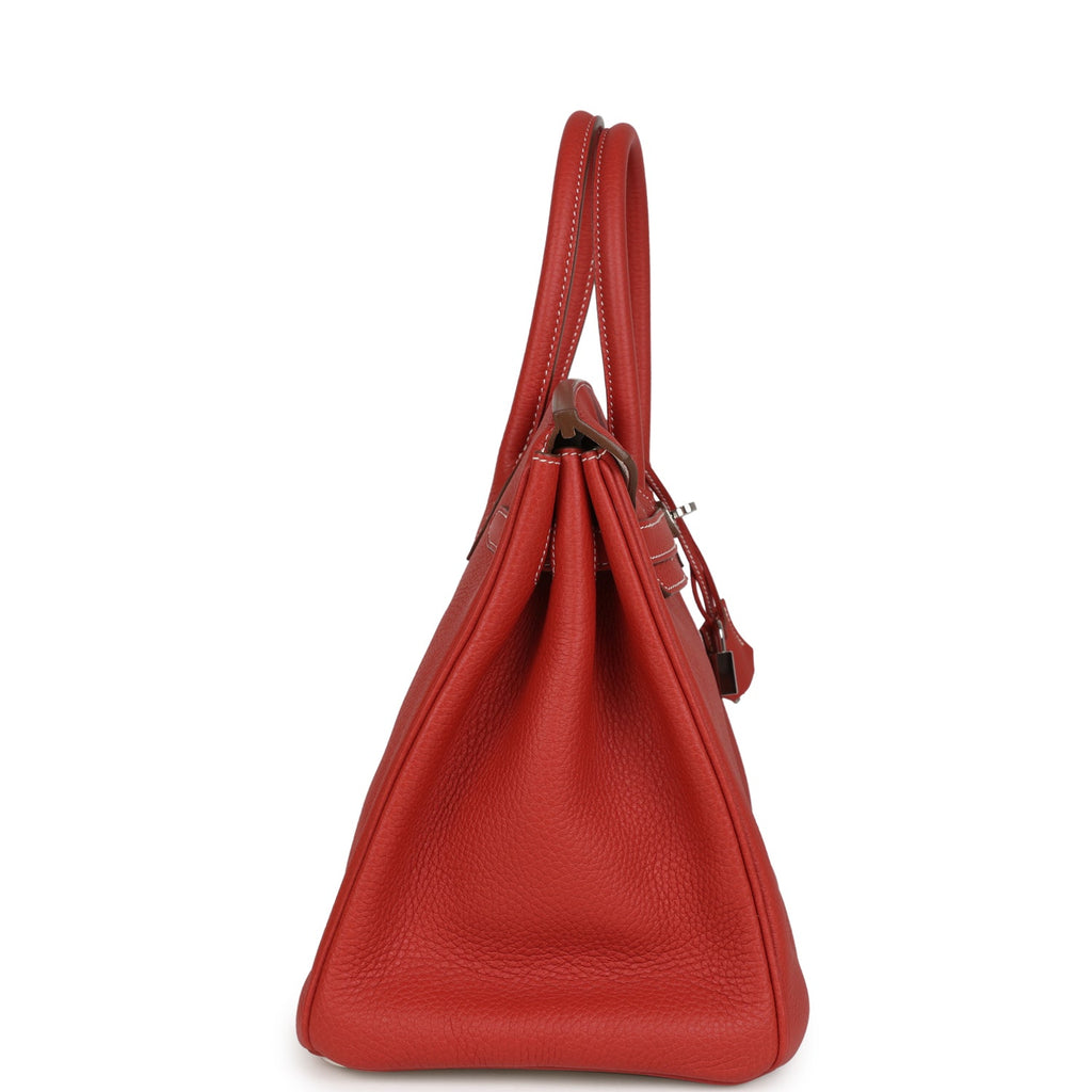 Pre-owned Hermes Birkin 35 Eclat Sanguine And White Clemence Palladium Hardware