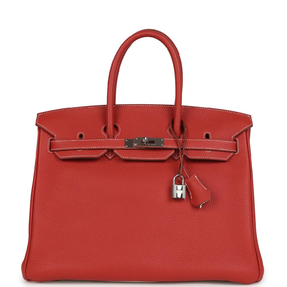 Pre-owned Hermes Birkin 35 Eclat Sanguine and White Clemence Palladium Hardware