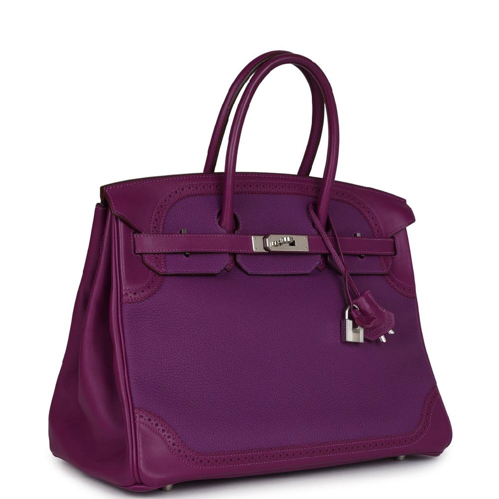 Pre-owned Hermes Birkin 35 Ghillies Anemone Togo And Swift Palladium Hardware
