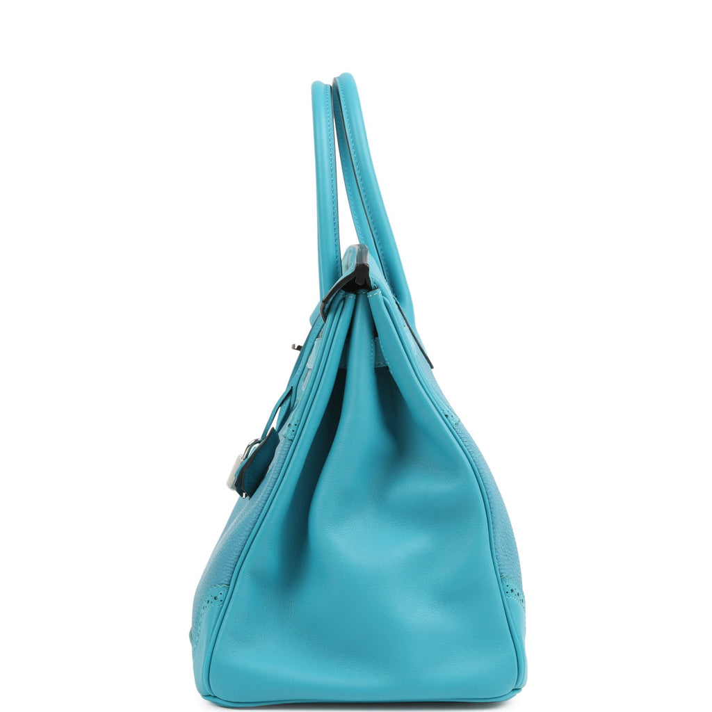 Pre-owned Hermes Birkin 35 Ghillies Turquoise Togo And Swift Palladium Hardware