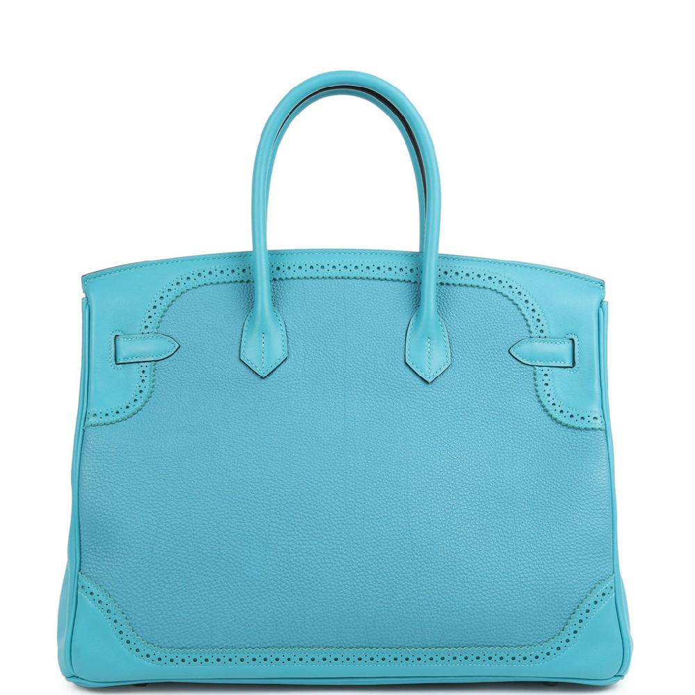 Pre-owned Hermes Birkin 35 Ghillies Turquoise Togo And Swift Palladium Hardware