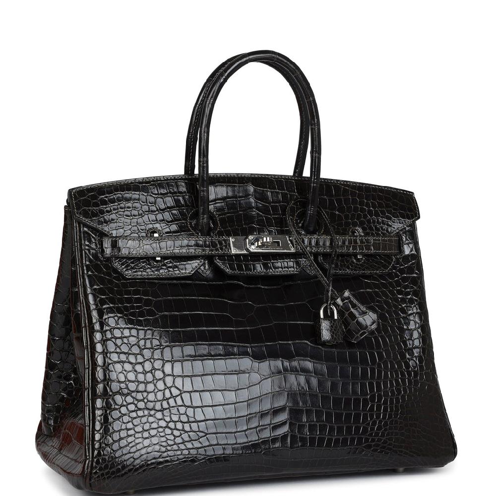 Pre-owned Hermes Birkin 35 Graphite Shiny Porosus Crocodile Palladium Hardware