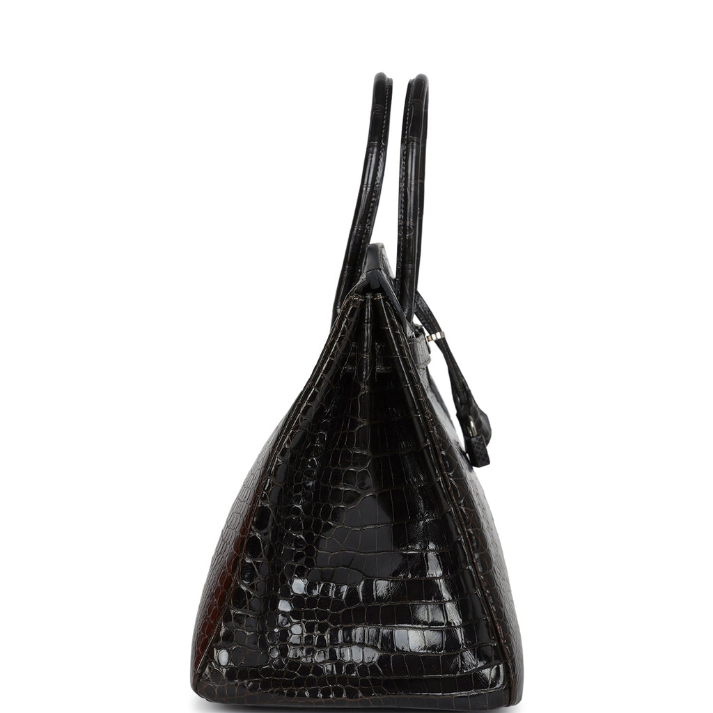 Pre-owned Hermes Birkin 35 Graphite Shiny Porosus Crocodile Palladium Hardware