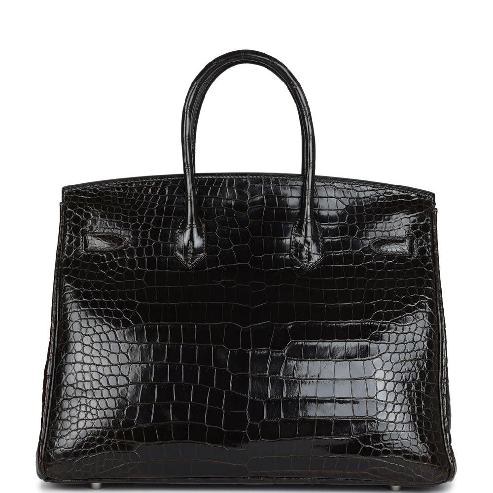 Pre-owned Hermes Birkin 35 Graphite Shiny Porosus Crocodile Palladium Hardware