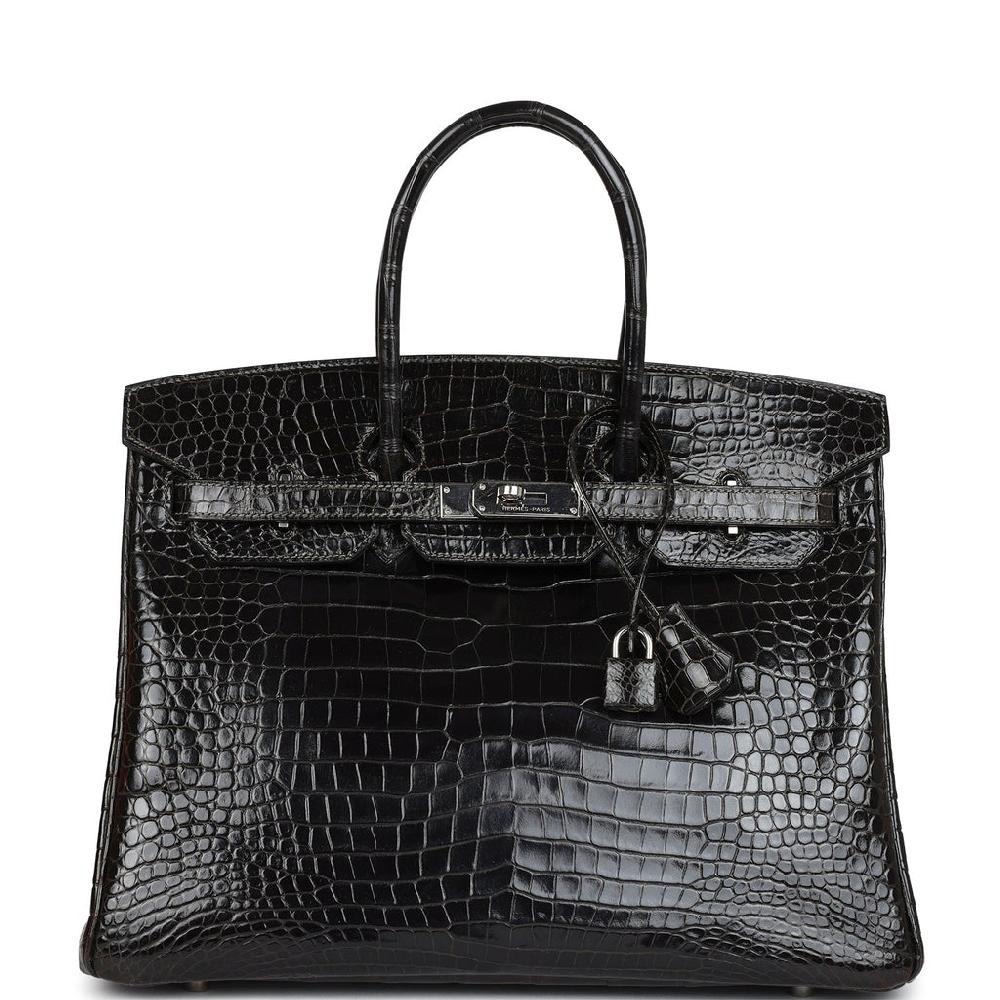 Pre-owned Hermes Birkin 35 Graphite Shiny Porosus Crocodile Palladium Hardware