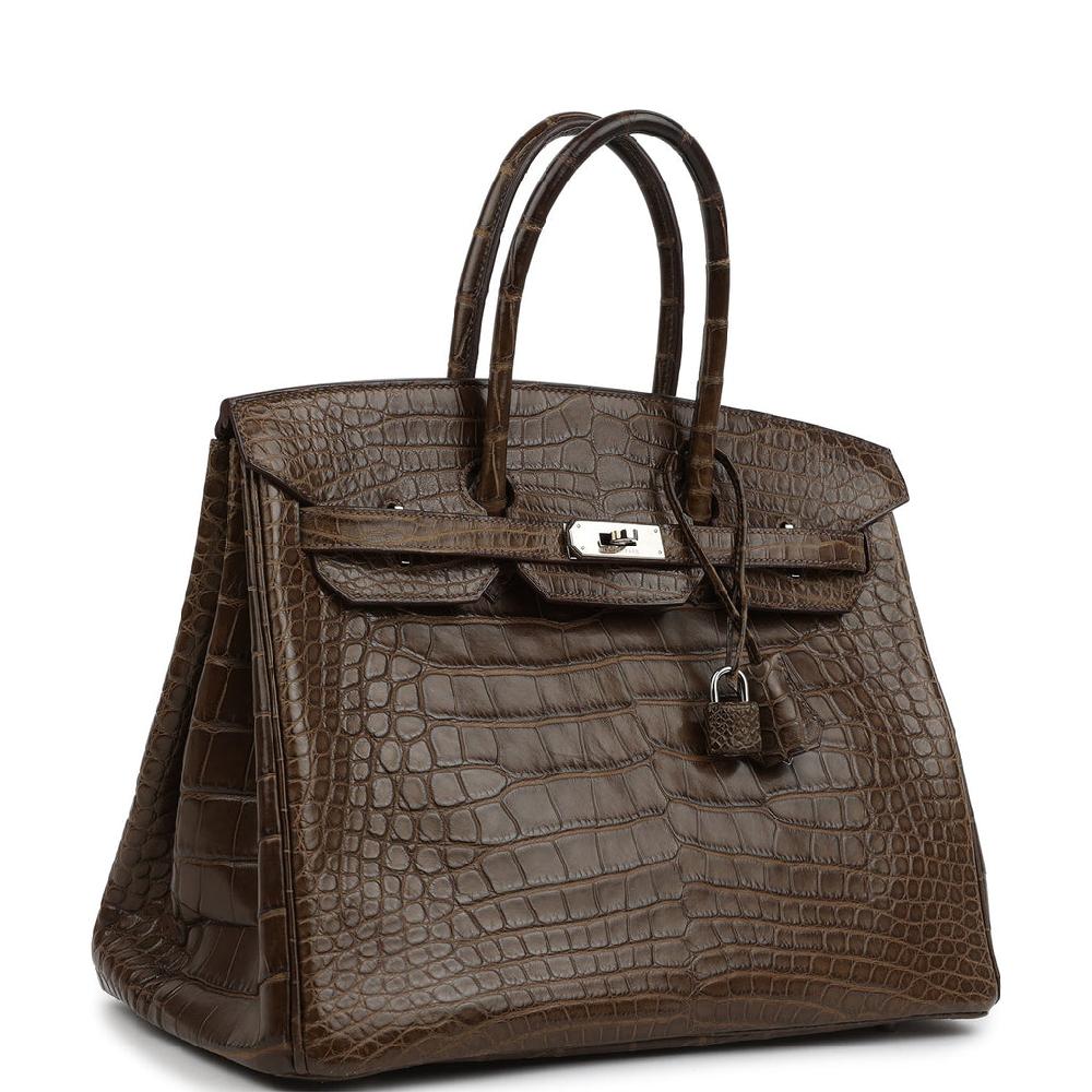 Pre-owned Hermes Birkin 35 Gris Elephant Matte Alligator Palladium Hardware