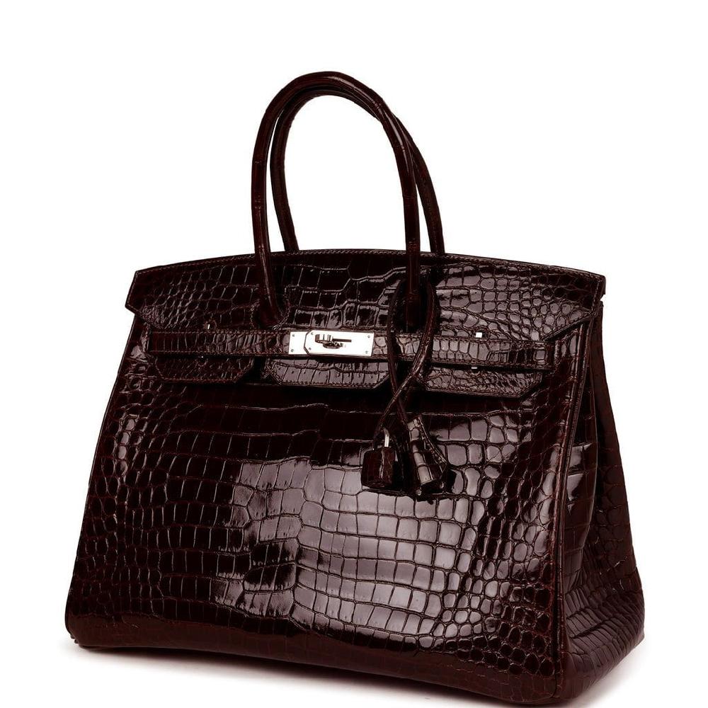 Pre-owned Hermes Birkin 35 Havane Shiny Porosus Crocodile Palladium Hardware