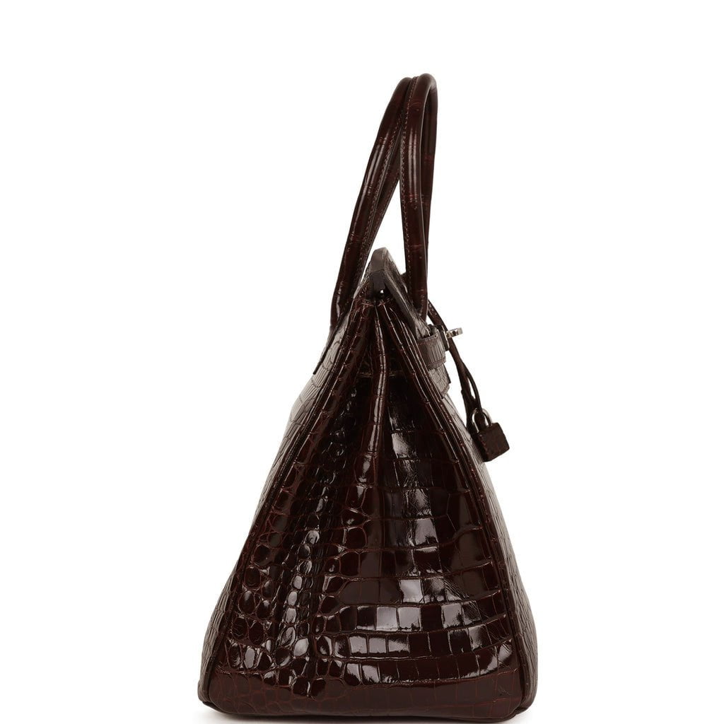 Pre-owned Hermes Birkin 35 Havane Shiny Porosus Crocodile Palladium Hardware