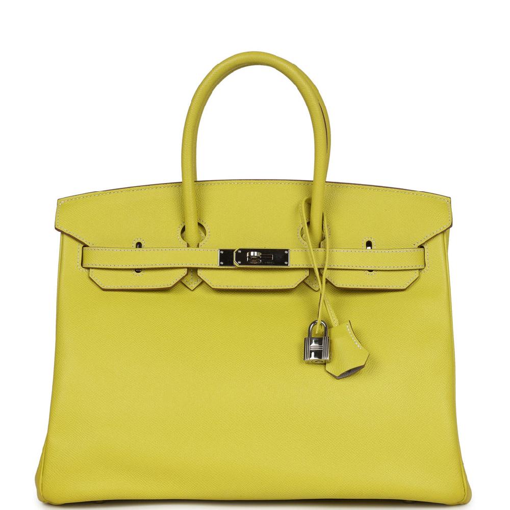 Pre-owned Hermes Birkin 35 Lime Candy Epsom Palladium Hardware Pre-owned Hermes Birkin 35 Lime Candy Epsom Palladium Hardware