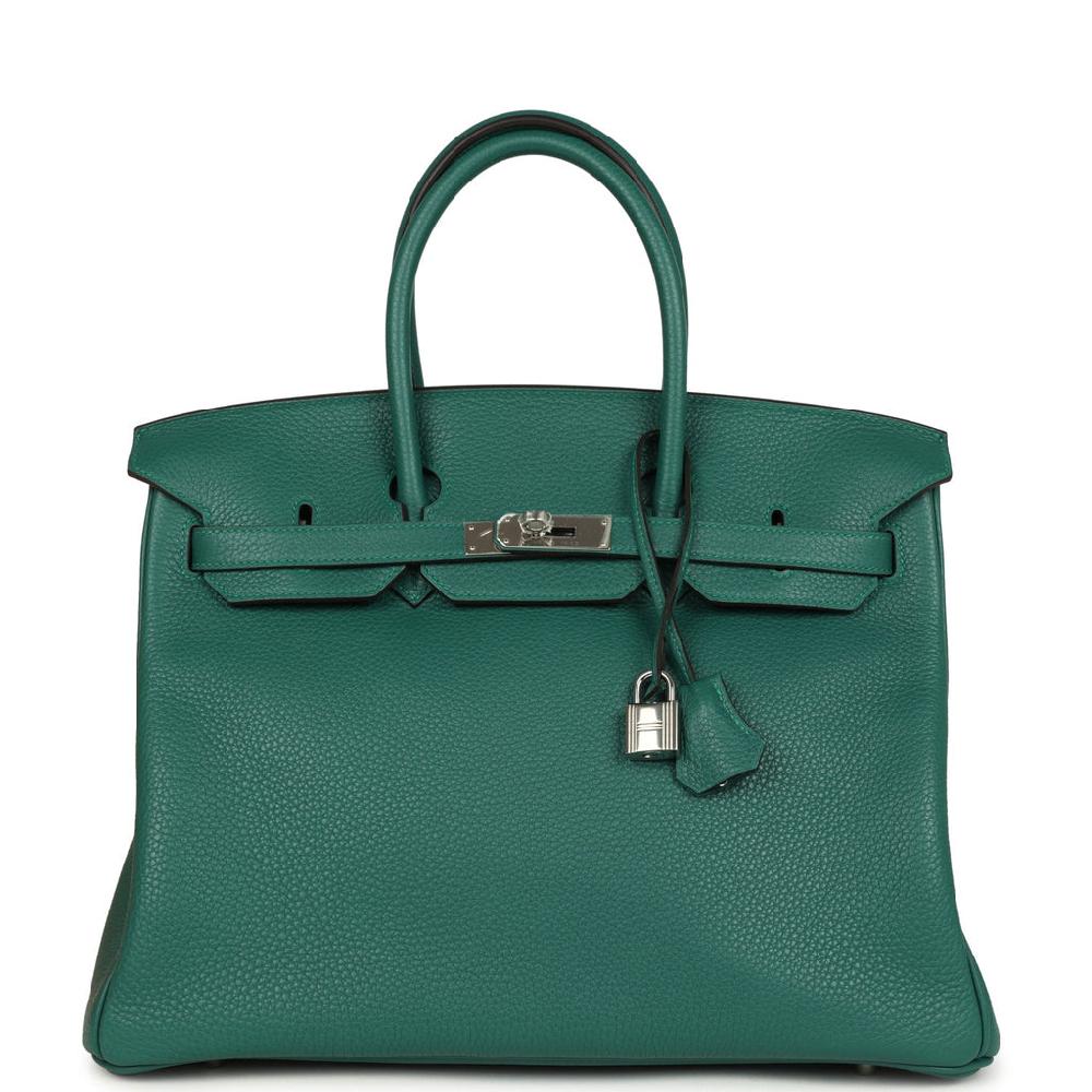 Pre-owned Hermes Birkin 35 Malachite Clemence Palladium Hardware