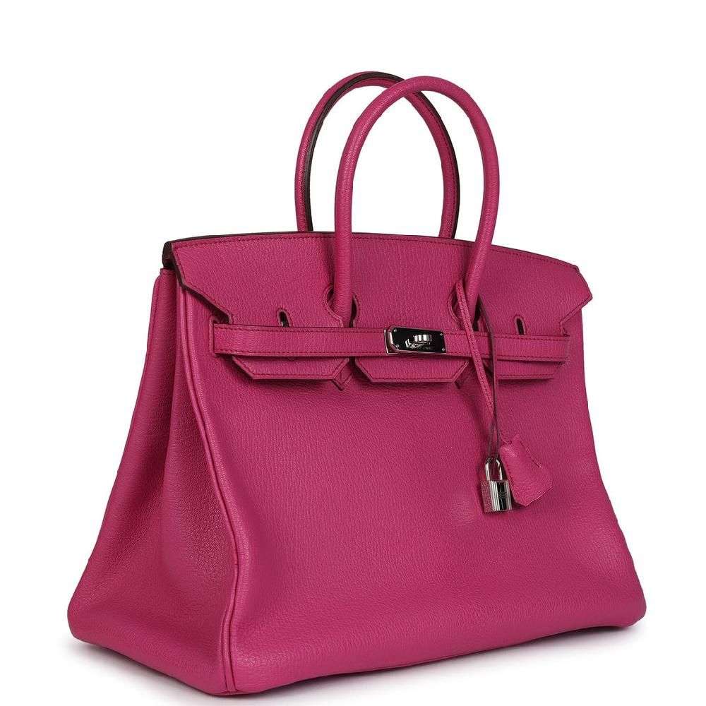 Pre-owned Hermes Birkin 35 Rose Shocking Chevre Mysore Palladium Hardware