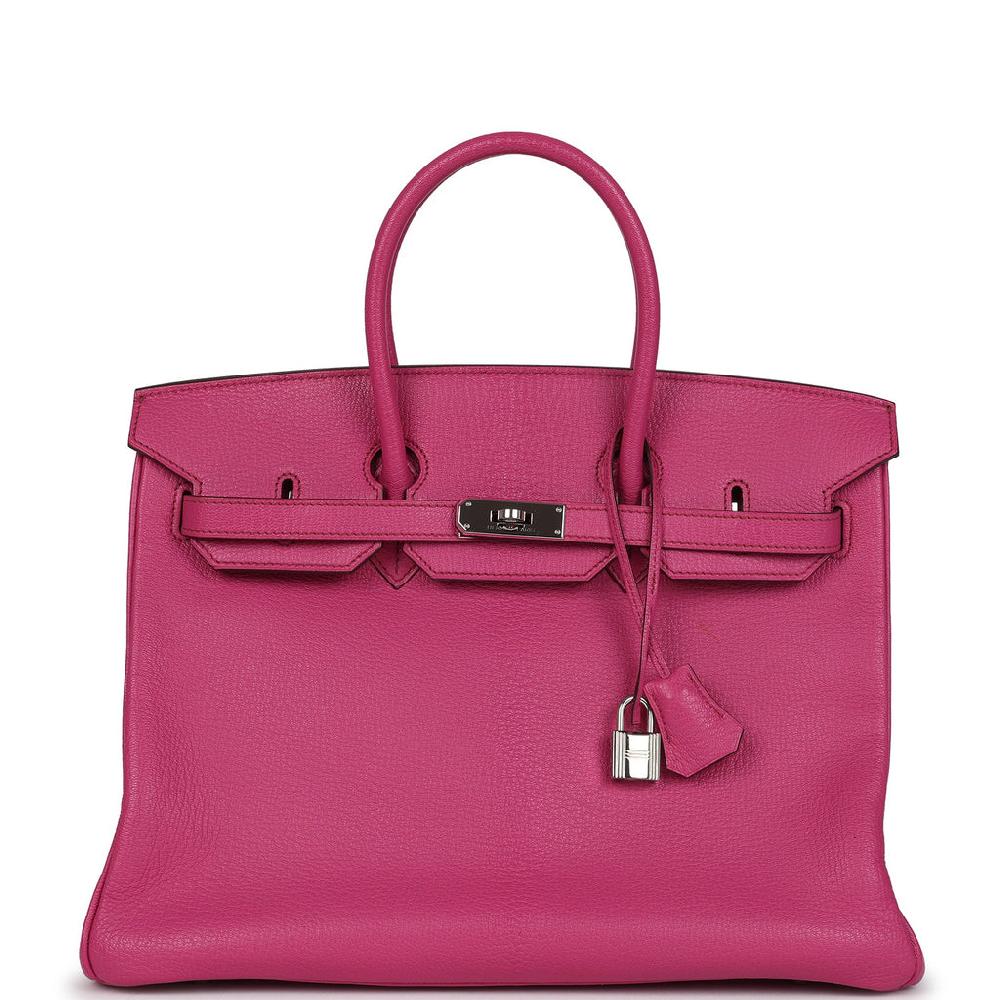 Pre-owned Hermes Birkin 35 Rose Shocking Chevre Mysore Palladium Hardware